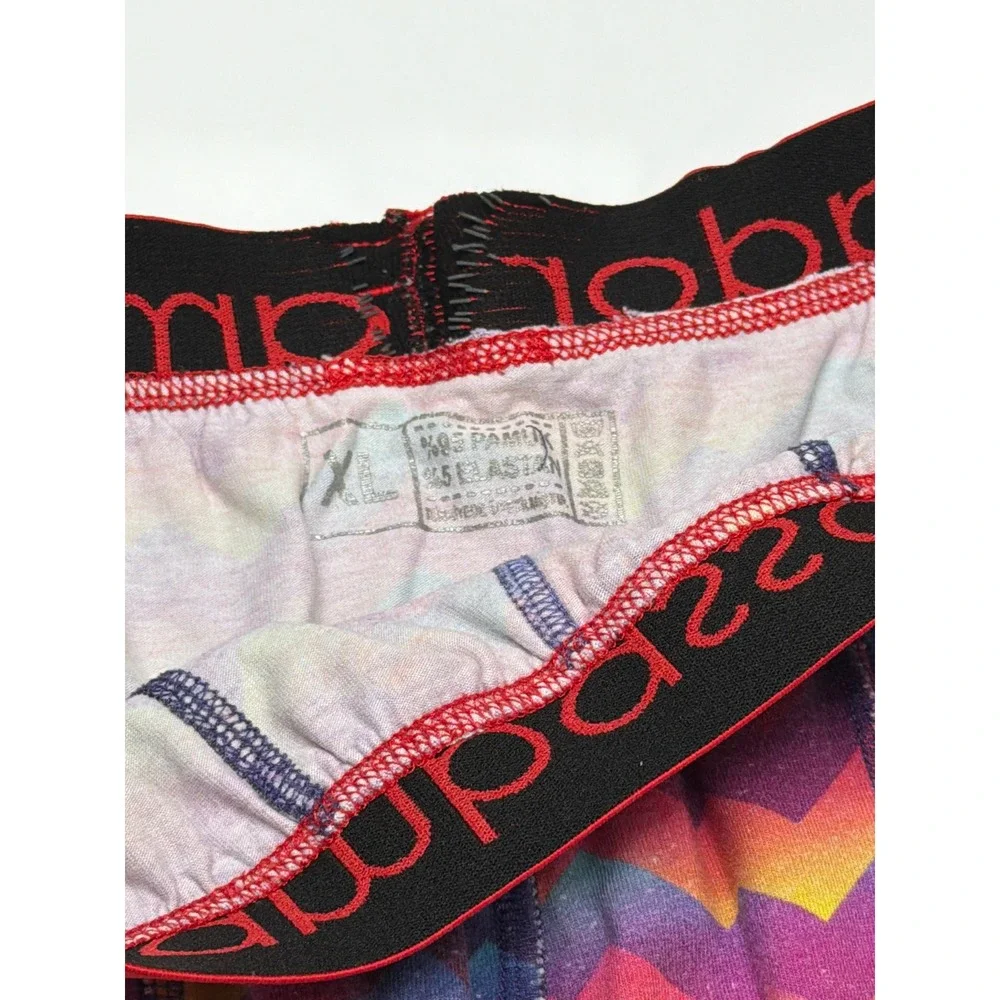 Ambassador Mens Boxer Briefs Colorful Zig Zag Print Red Elastic‎ Size XL